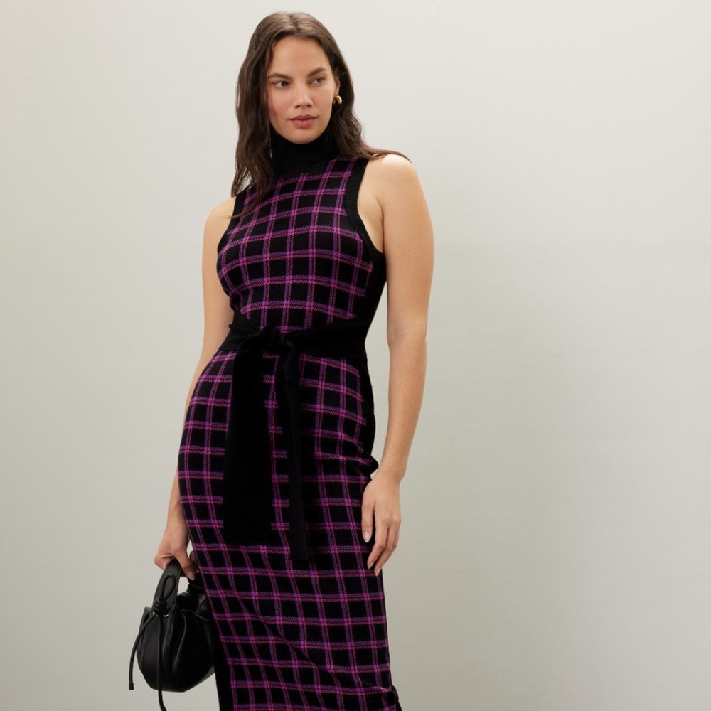Black and Pink Halter Sheath Midi Dress